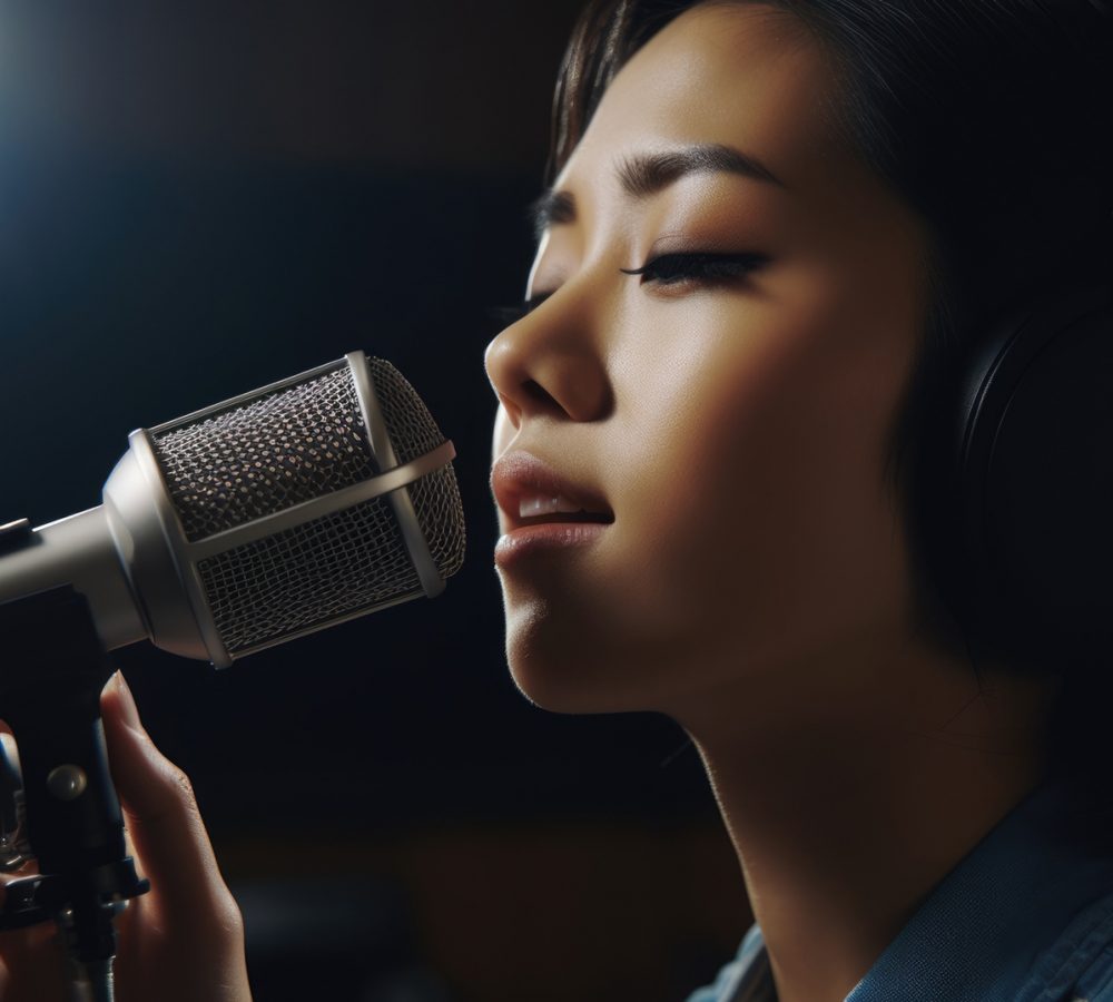 Pop Rock Singer Female Asian Young Adult Rehearsing and performing on stage, singing pop and rock songs in Rehearsal studio. Generative AI AIG22. Pop Rock Singer Female Asian Young Adult Rehearsing and performing on stage, singing pop and rock songs in Rehearsal studio. Generative AI AIG22.
